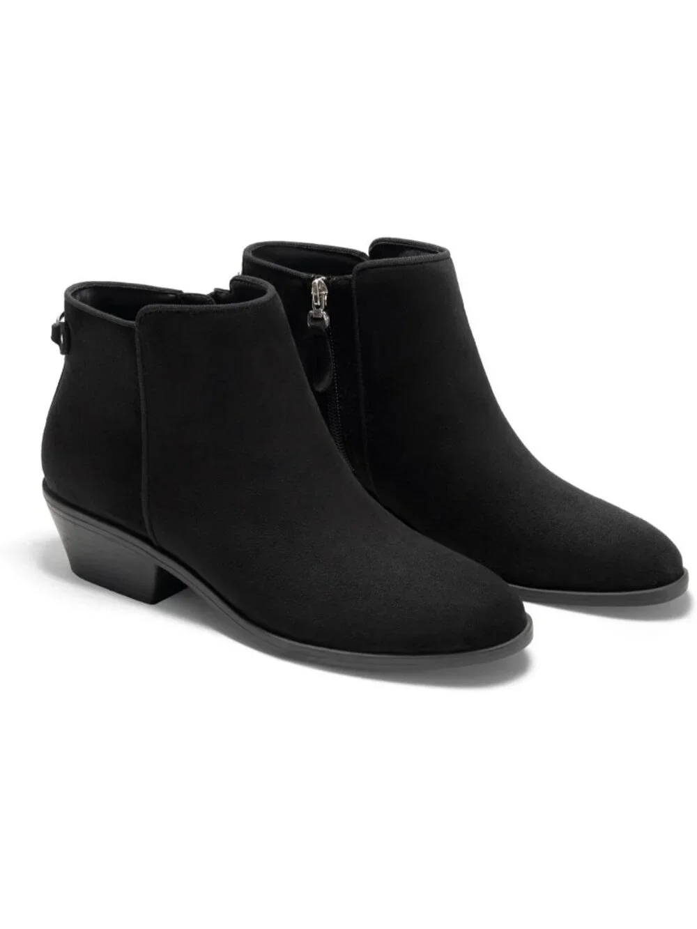 Women's Black Chunky Low Heel Side Zipper Fall Dress Pointed Toe Short Boots